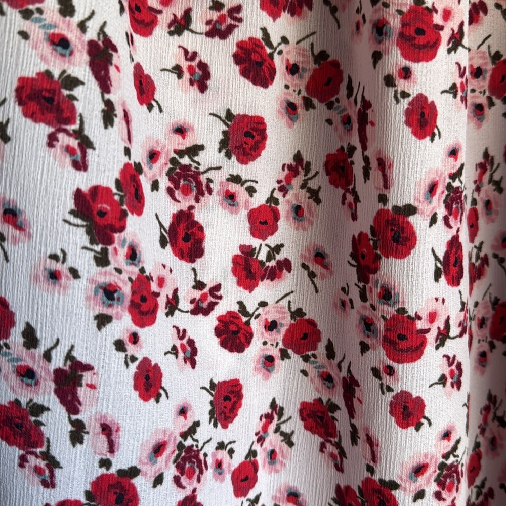 Ann Taylor Factory Sleeveless Ruffle Neck Floral Blouse - White & Red - Picture 3 of 6